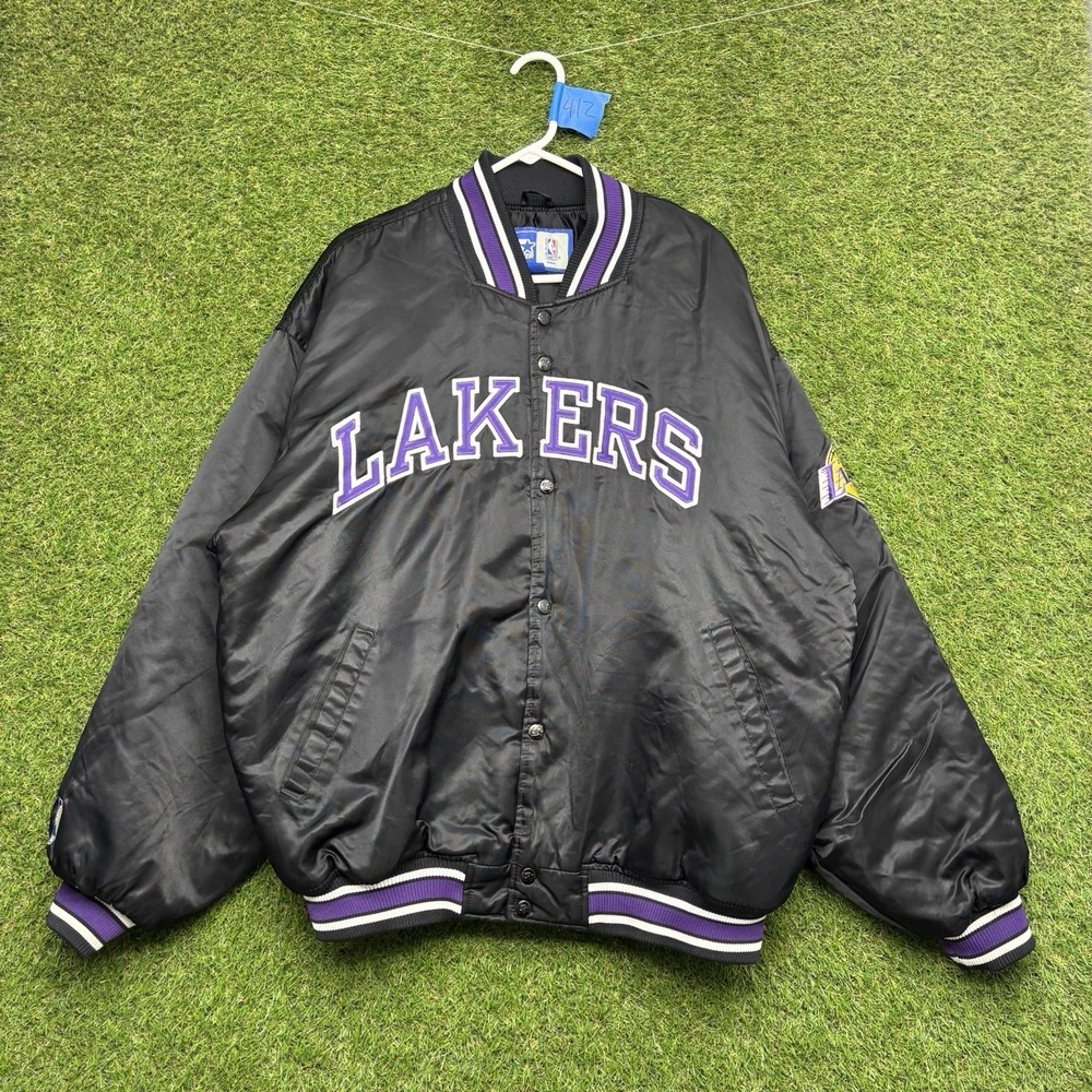 Vintage Los Angeles Lakers Starter Jacket Mens 2XL XXL Black Satin Snap Varsity